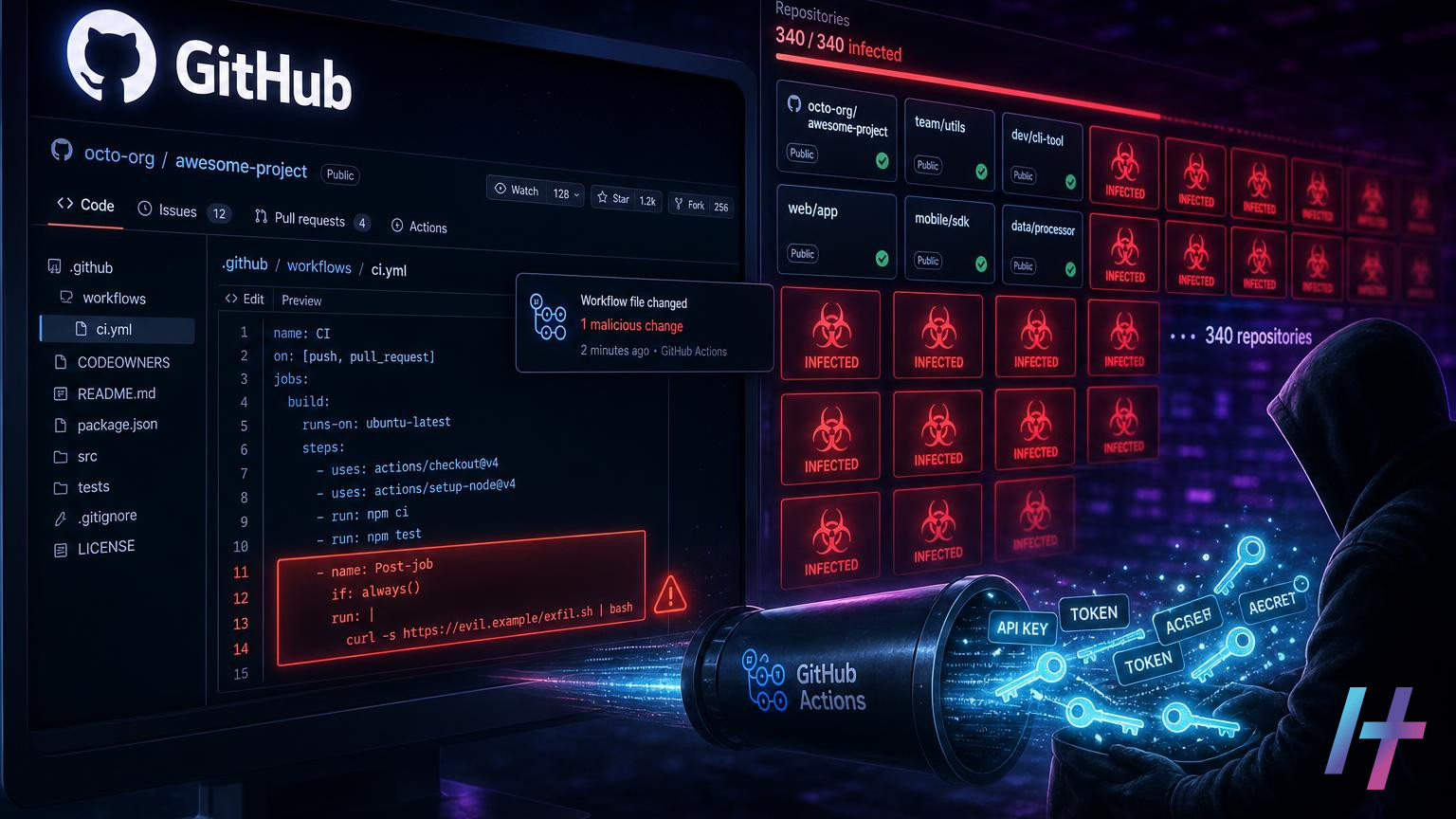 GitHub Actions malveillants : 340 dépôts visés par un vol d’accès